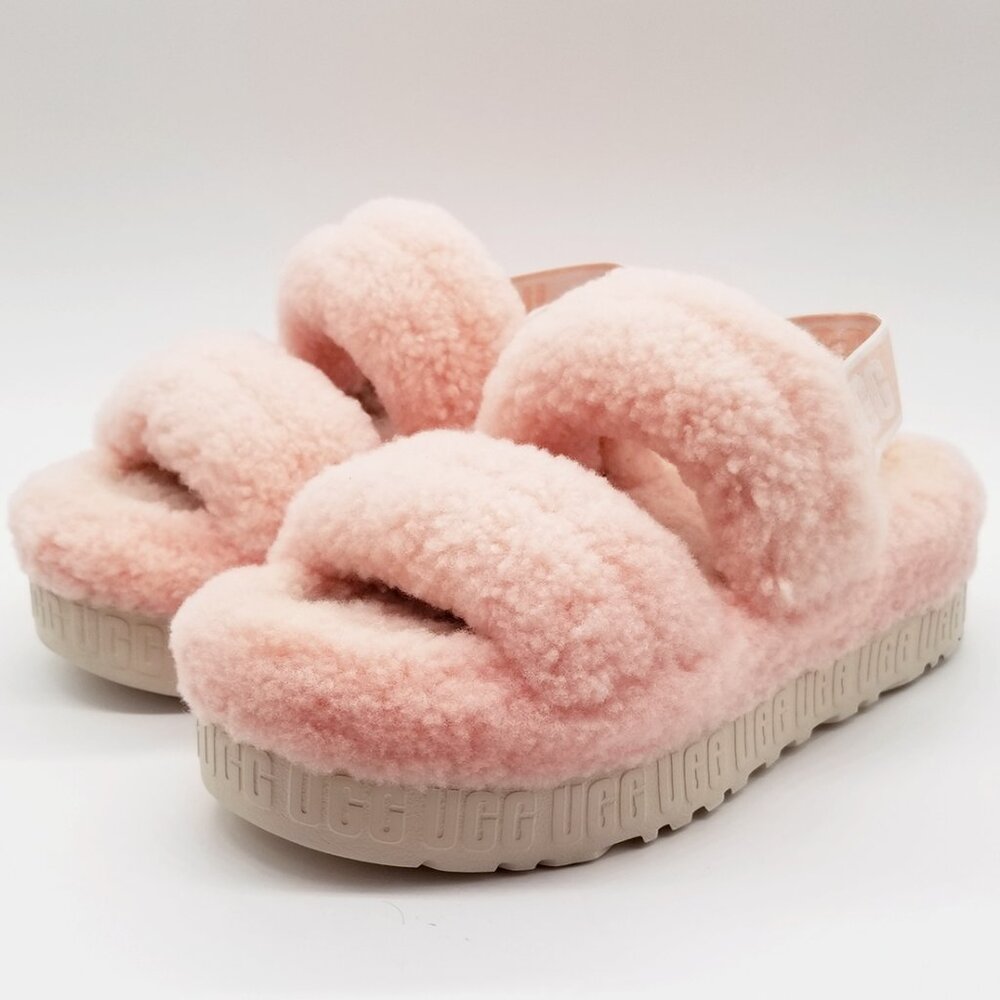 UGG Women's 9 Oh Fluffita Platform Slip On Sheepskin Sherpa Sandal in Pink $110 - Picture 4 of 16